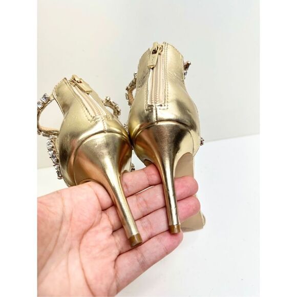 Badgley Mischka Sandals Womens‎ Size 6.5 Gold Embellished Celine Heels - Picture 7 of 10